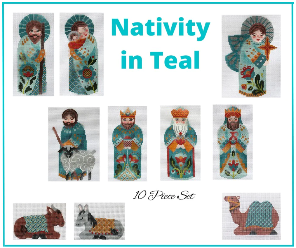 Teal Nativity - 10 piece w/ Creche