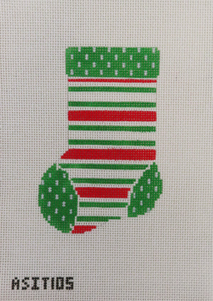 Green Toe with Red & Green Lines Mini Stocking